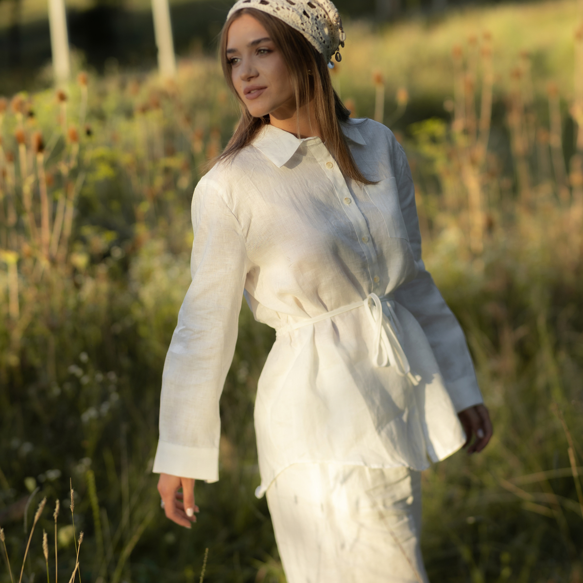 Compleu Grace din in 100% cu cămașă și pantaloni lungi – Maison G