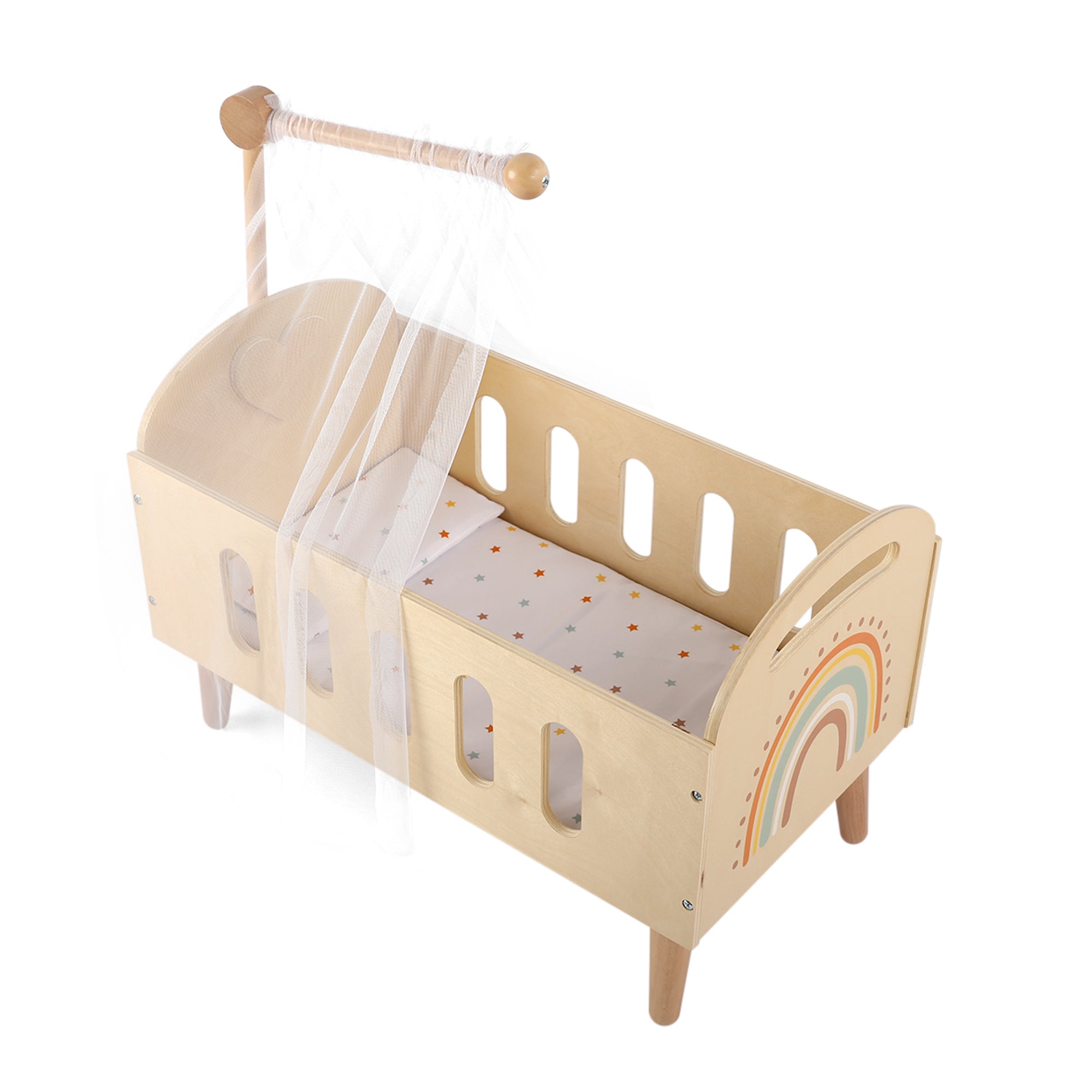 Pătuț pentru Păpuși Montessori din Lemn pentru Copii – Joc de Rol și Imaginație – Maison G