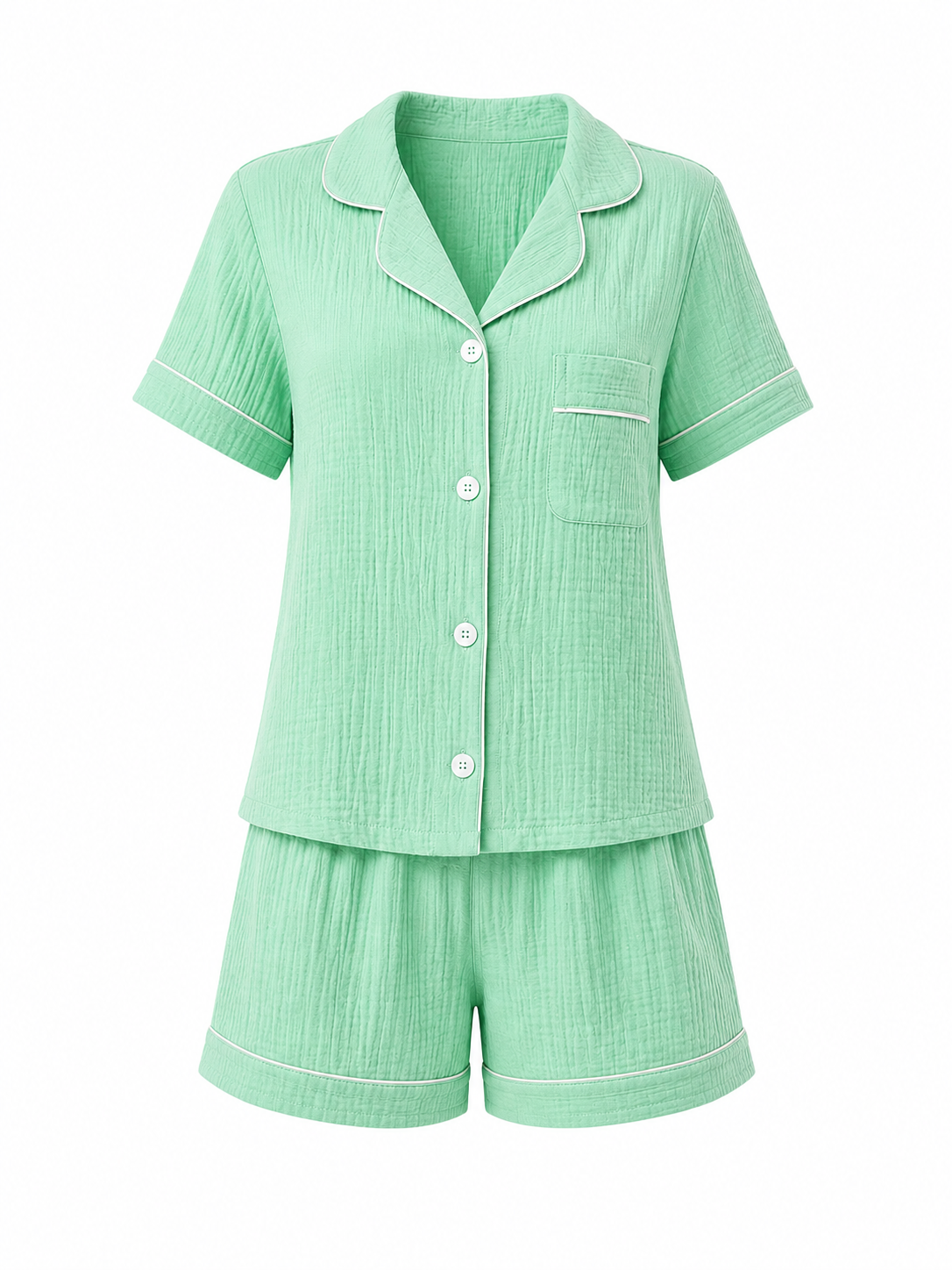 Pijama Scurtă din Muselină de Bumbac pentru Femei – Verde – Maison G