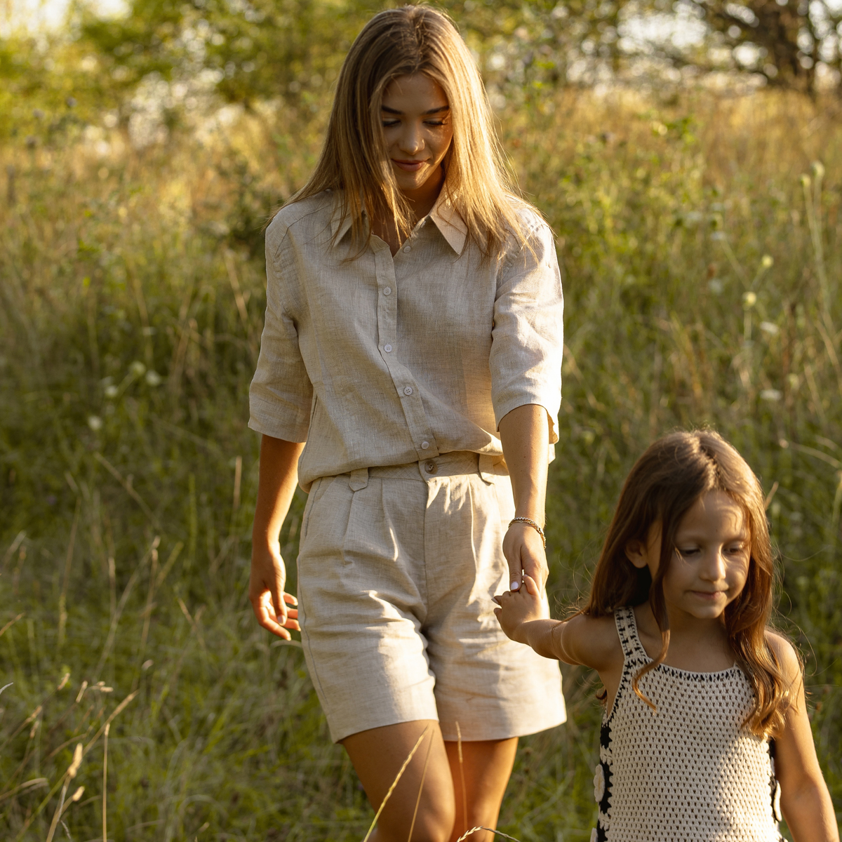 Compleu Summer din in 100% cămașă și pantaloni scurți – Maison G
