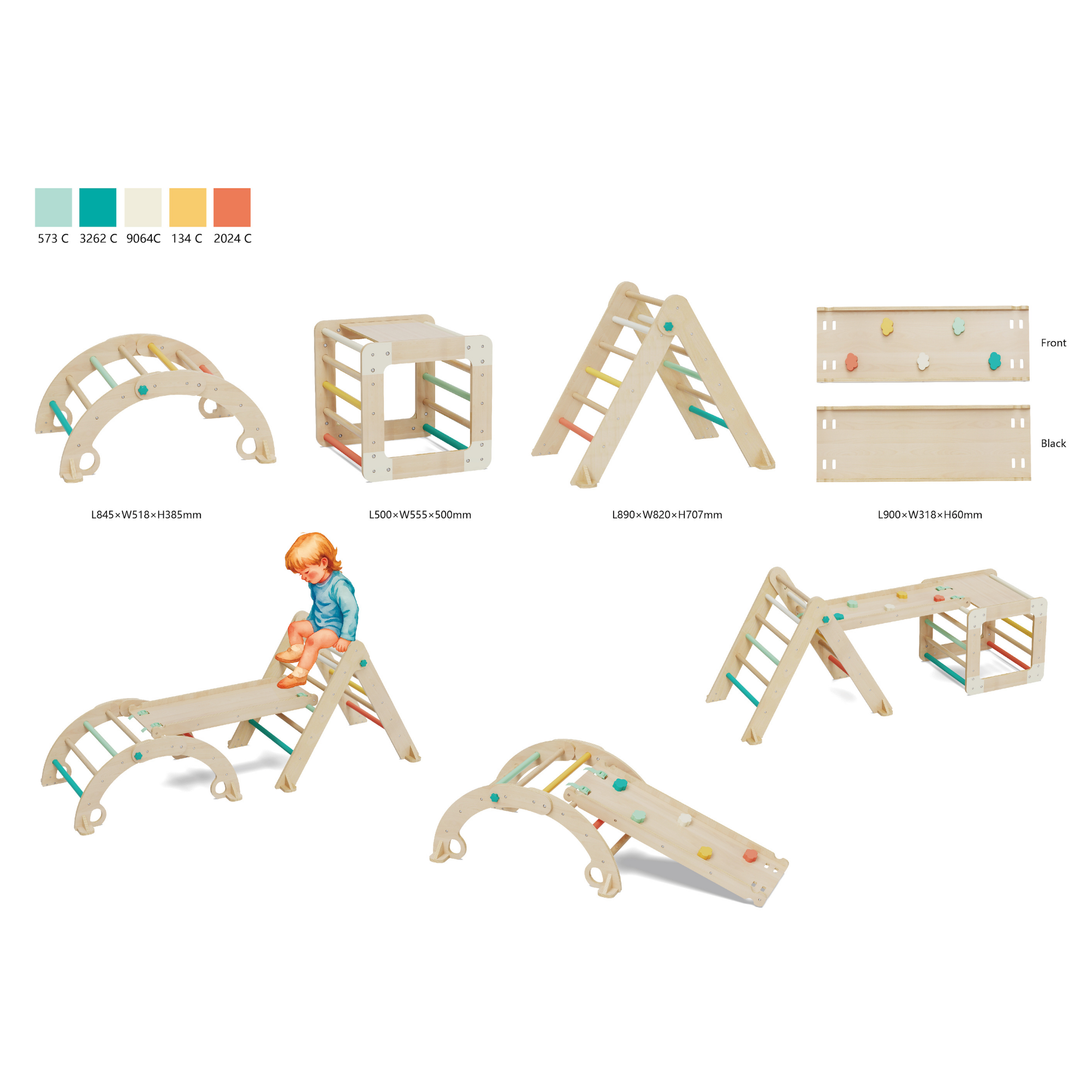 Set Montessori de Cățărare din Lemn, 4 Piese – Dezvoltarea Motricității și a Echilibrului – Maison G