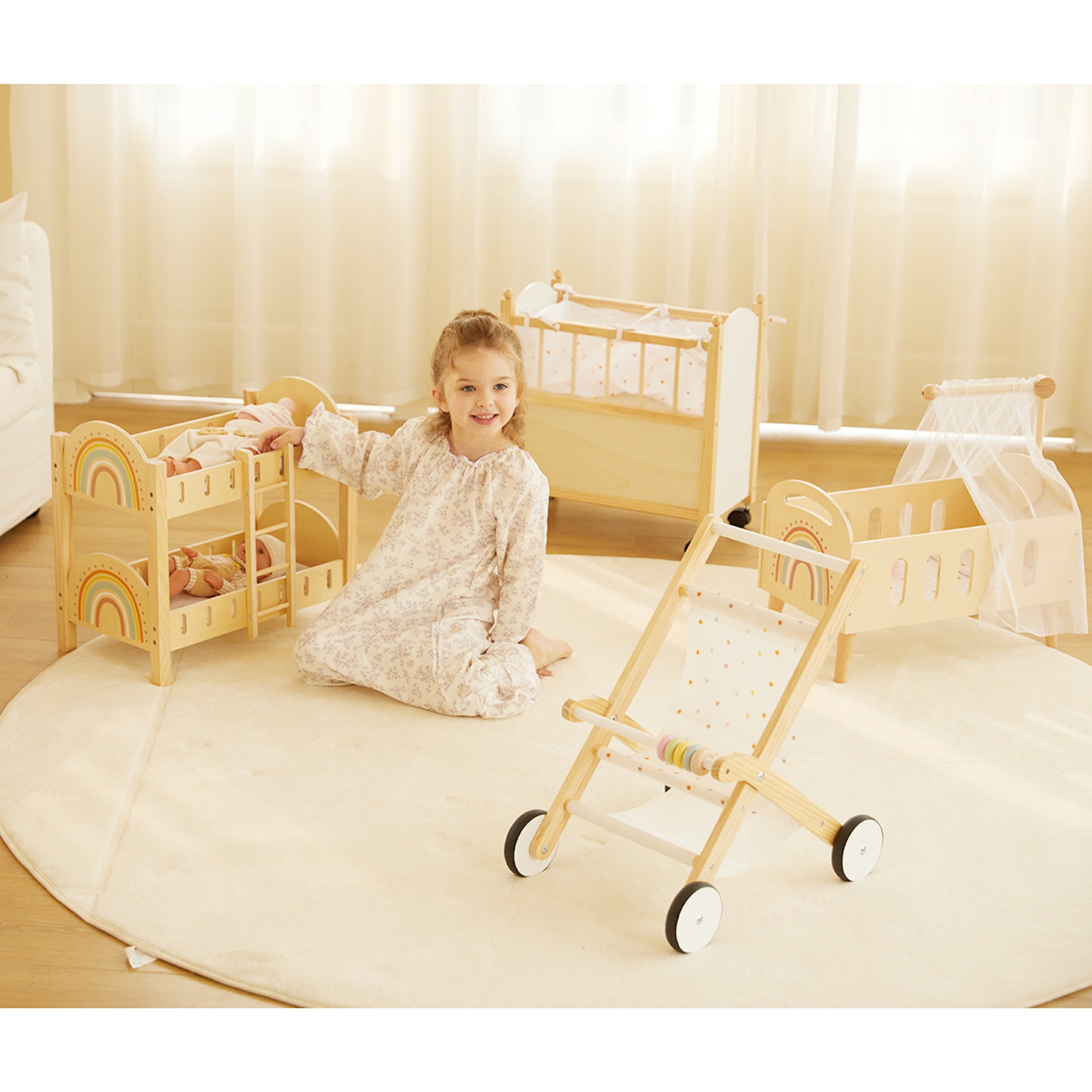 Pătuț pentru Păpuși Montessori din Lemn pentru Copii – Joc de Rol și Imaginație – Maison G