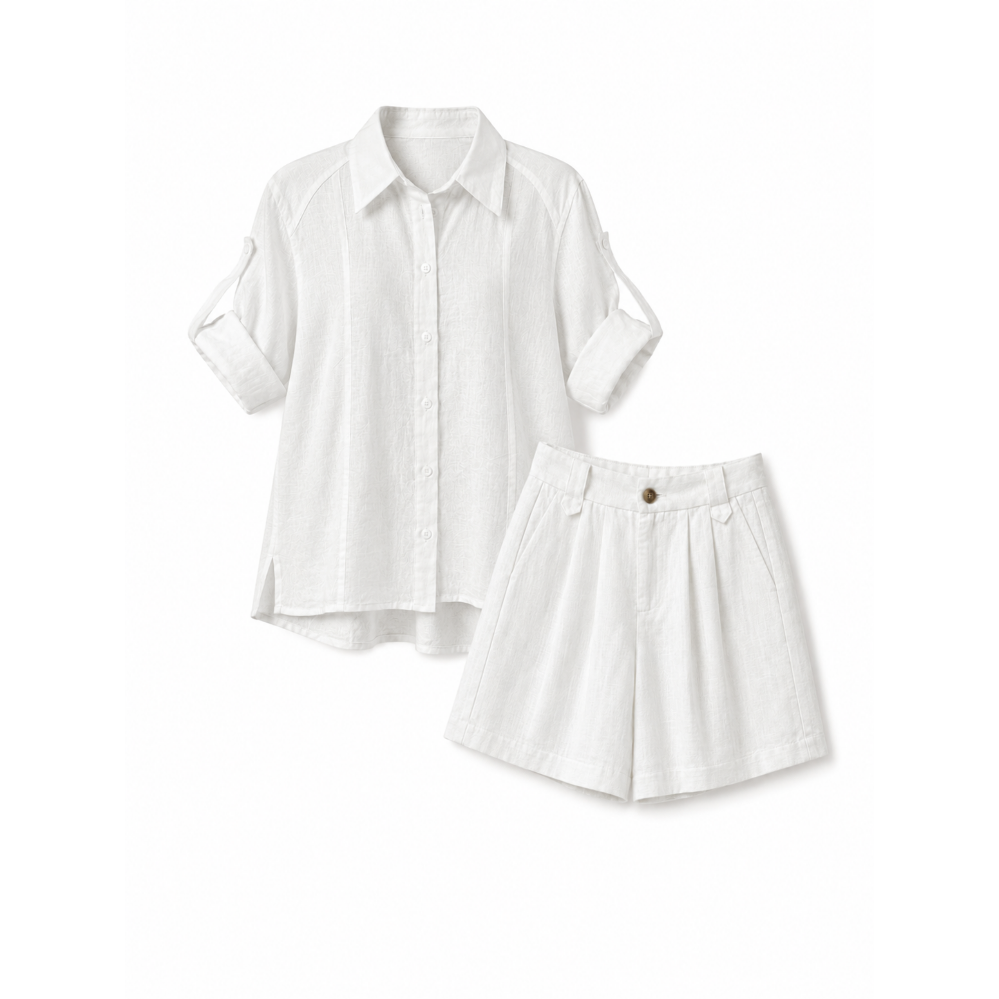 Compleu Summer din in 100% cu cămașă și pantaloni scurți – Maison G