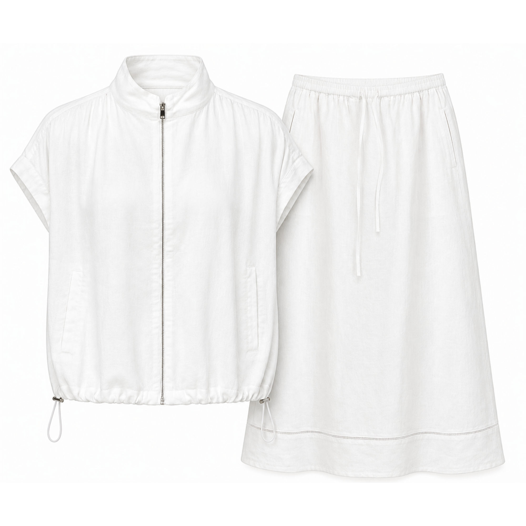 Compleu Amour din in 100% cu vestă și fustă maxi – Maison G