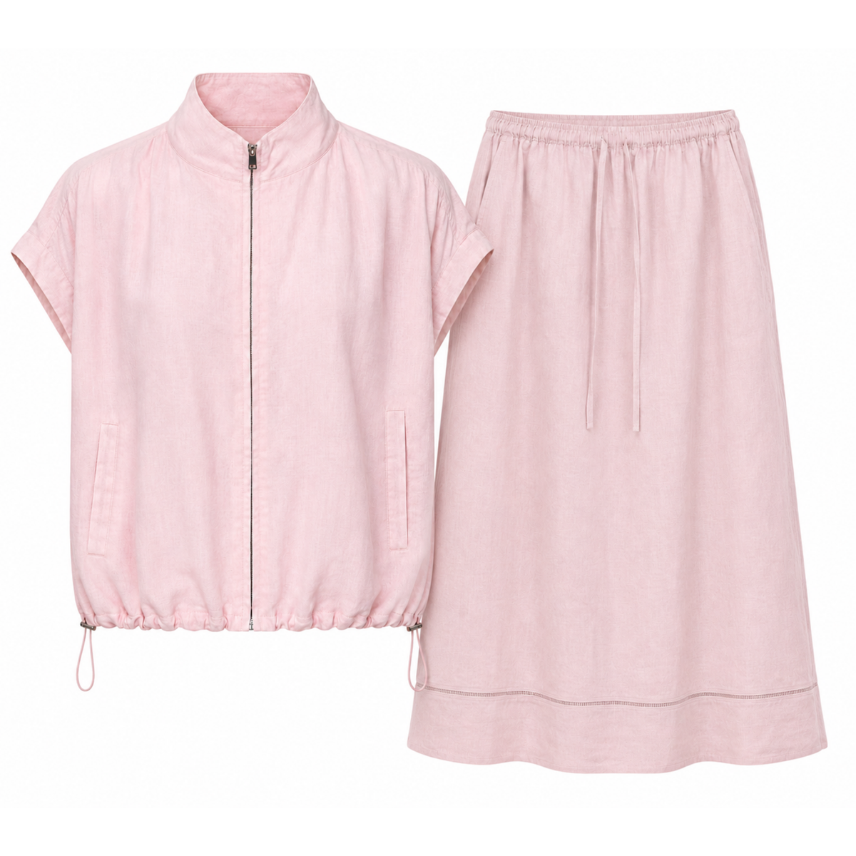 Compleu Amour din in 100% cu vestă și fustă maxi – Maison G