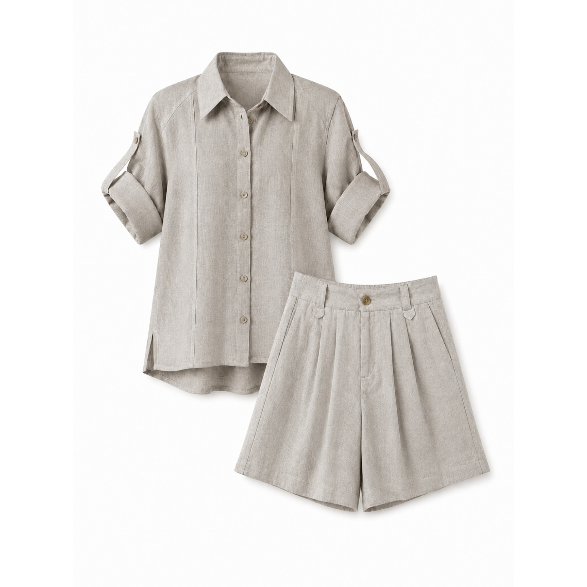 Compleu Summer din in 100% cu cămașă și pantaloni scurți – Maison G