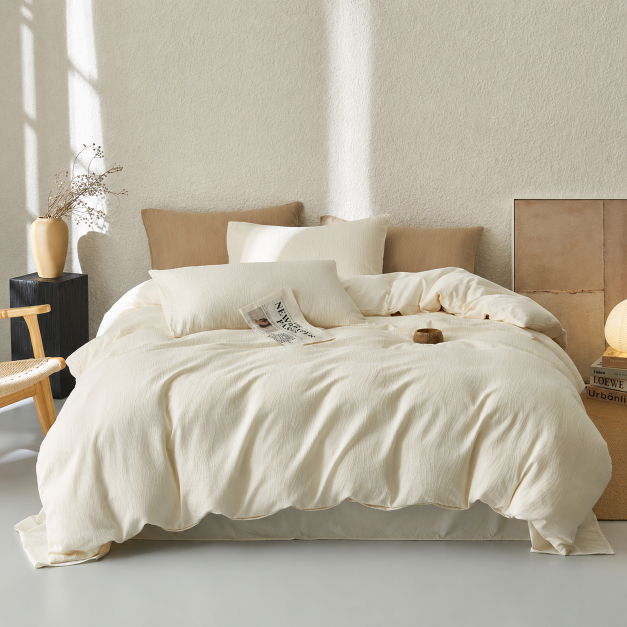 Lenjerie de pat din bumbac 100% cu textură reliefată Maison G - Ivory