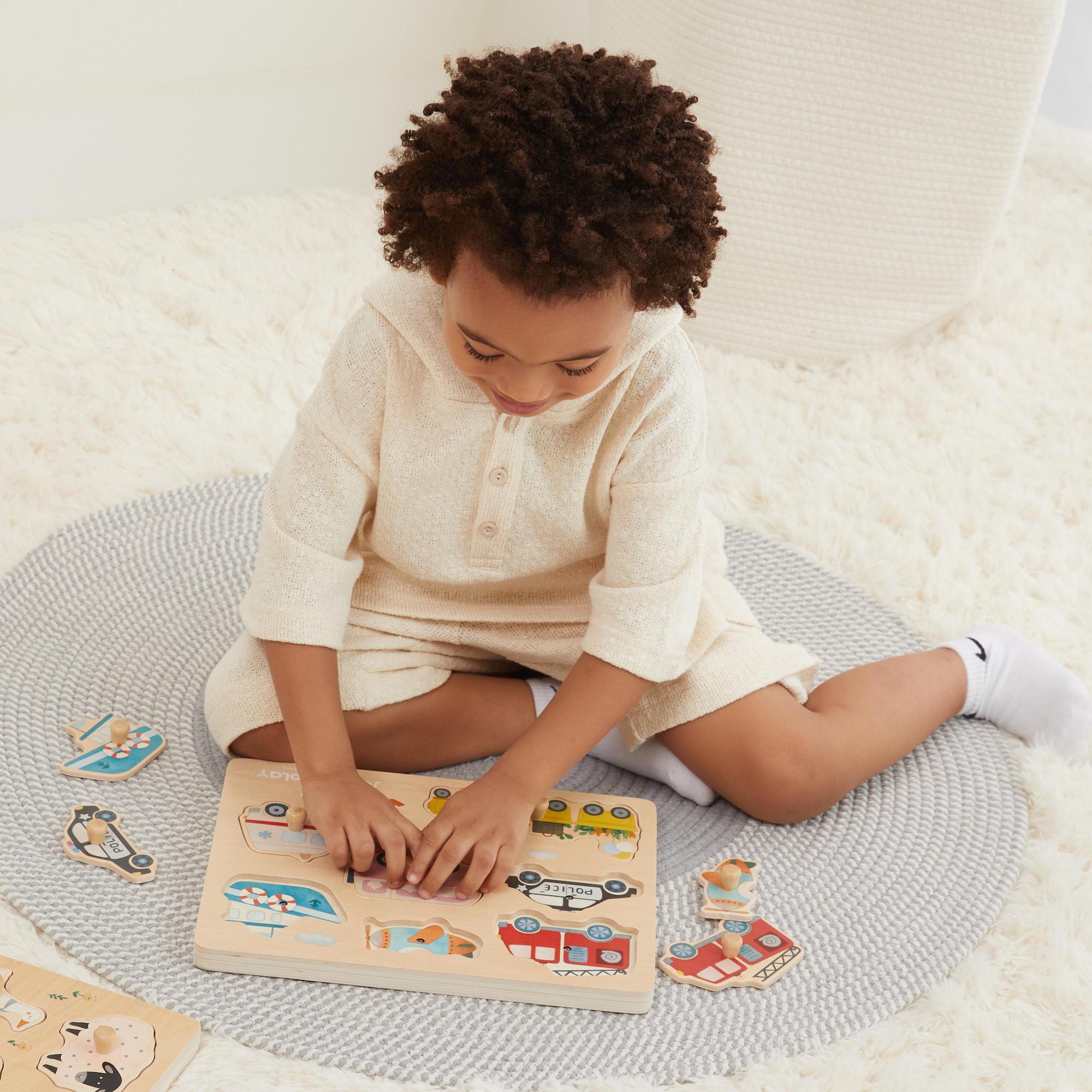 Puzzle Sonor Montessori din Lemn – Vehicule – Jucărie Educativă pentru Copii – Maison G