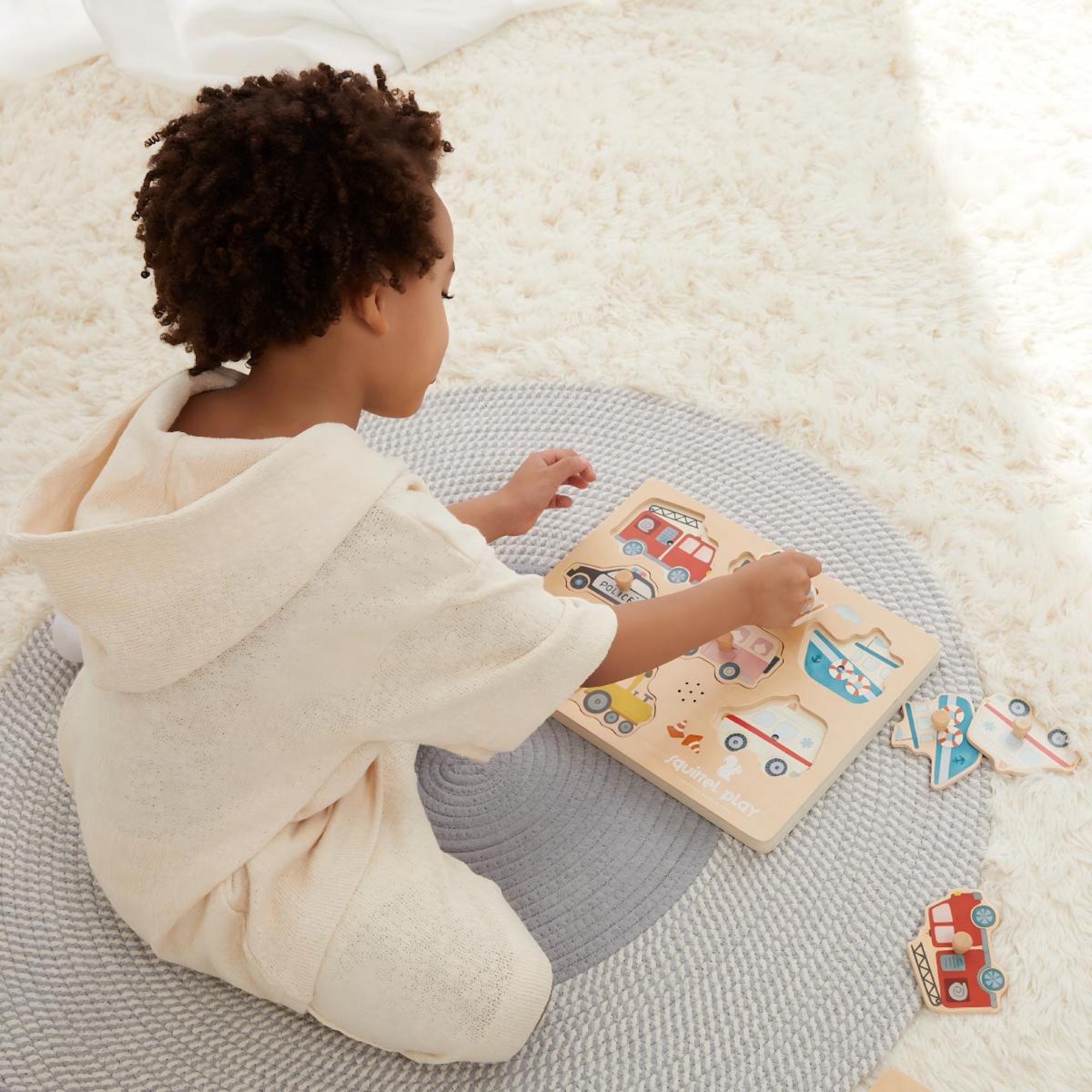 Puzzle Sonor Montessori din Lemn – Vehicule – Jucărie Educativă pentru Copii – Maison G