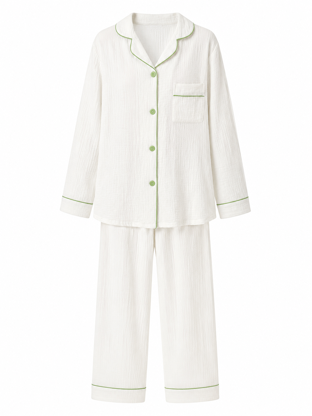 Pijama Lungă din Muselină de Bumbac pentru Femei – Albă – Maison G