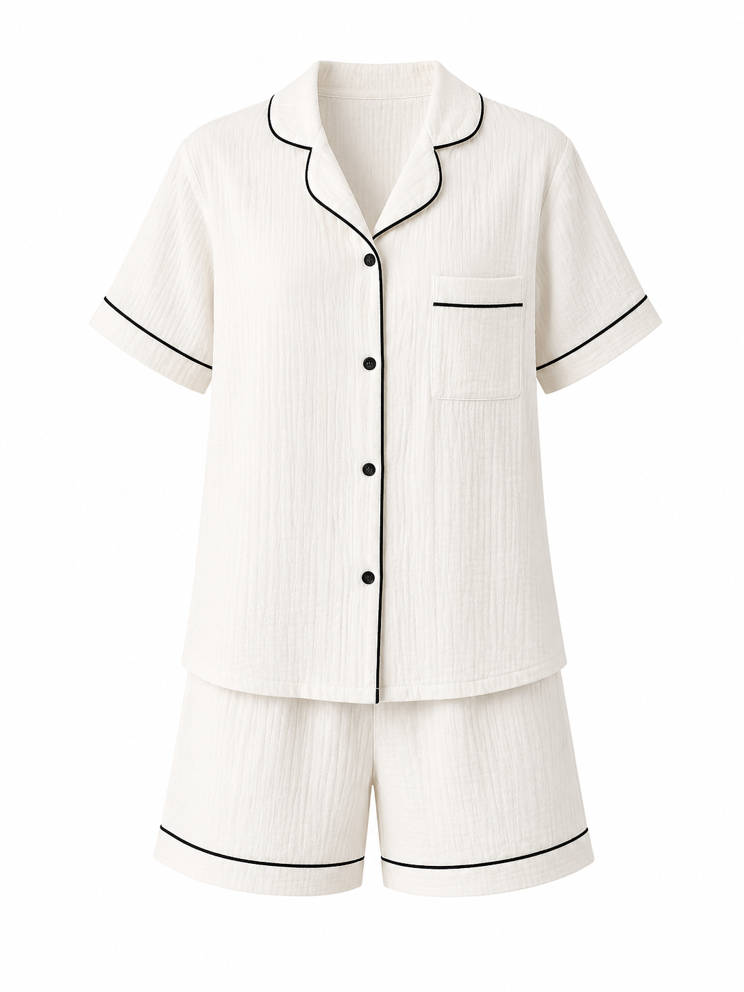 Pijama Scurtă din Muselină de Bumbac pentru Femei – Albă – Maison G