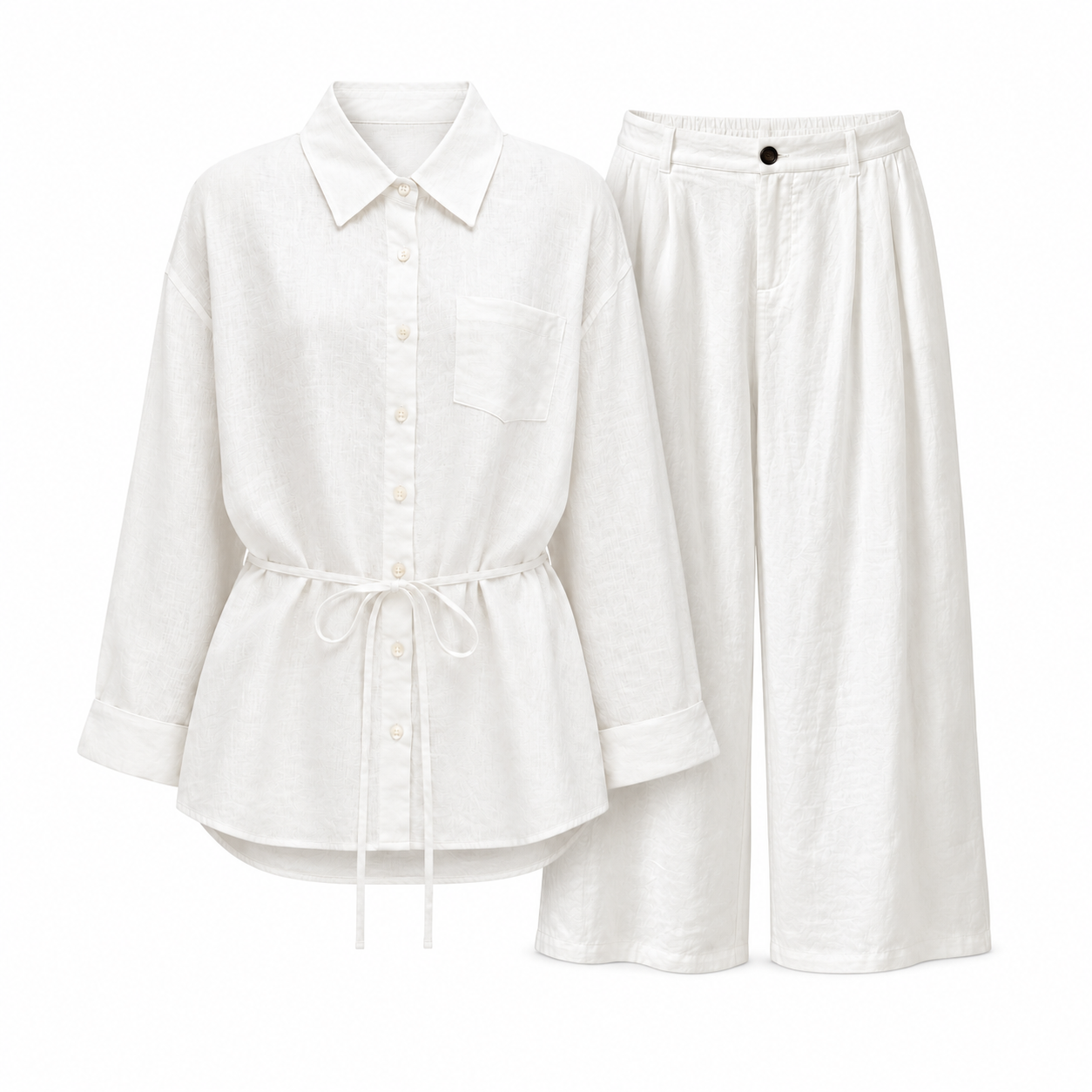 Compleu Grace din in 100% cu cămașă și pantaloni lungi  – Maison G