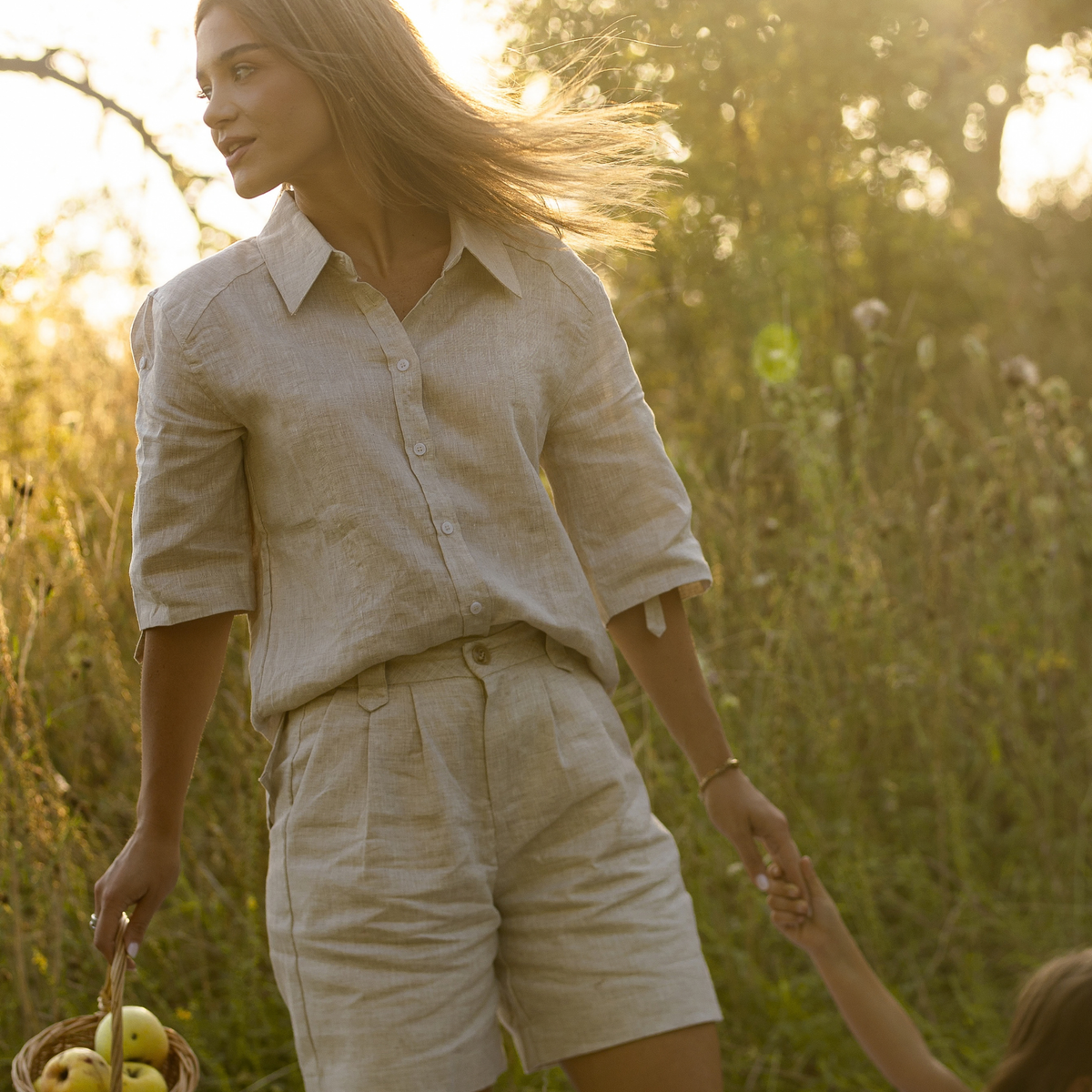 Compleu Summer din in 100% cămașă și pantaloni scurți – Maison G