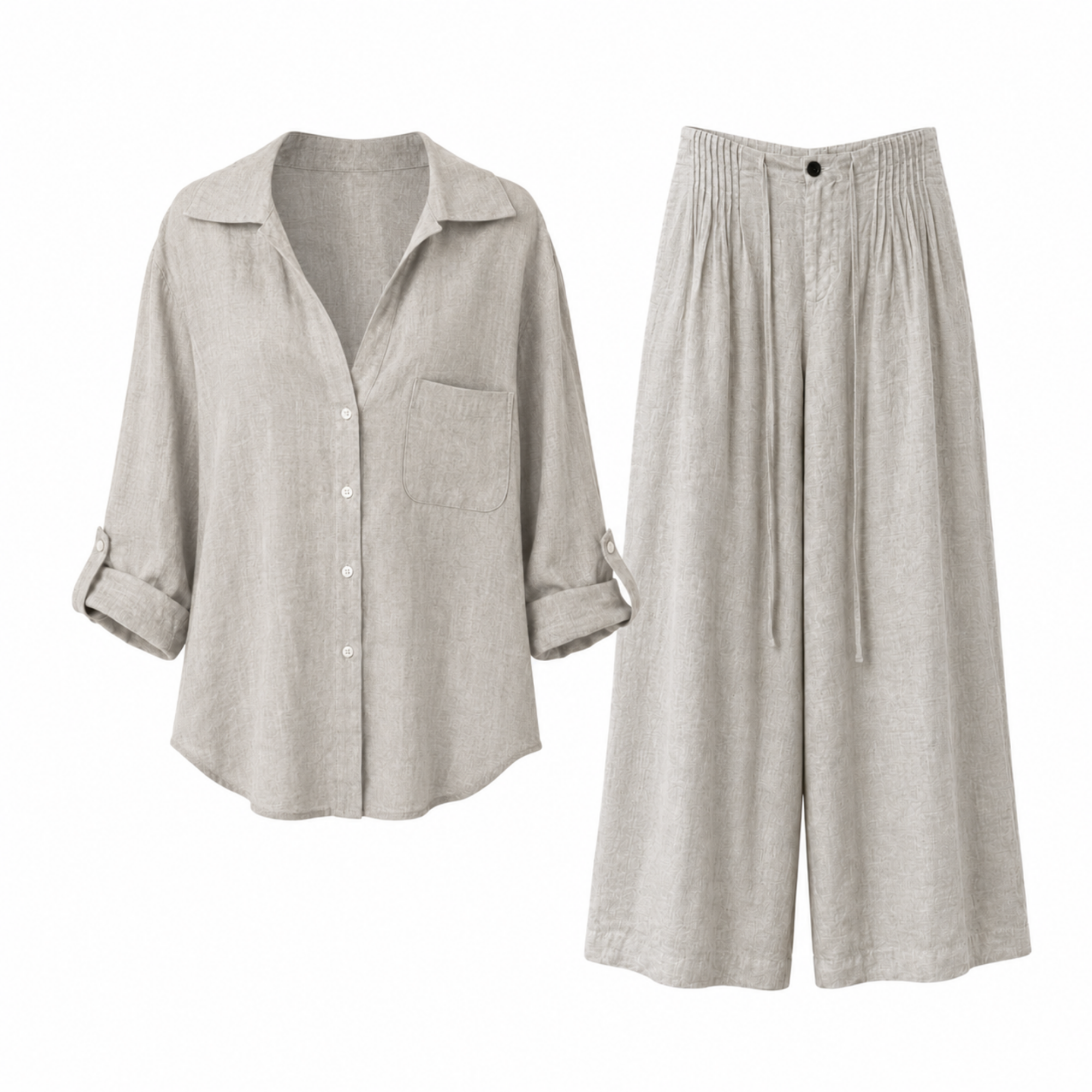 Compleu Sunday din in 100% cu cămașă și pantaloni lungi – Maison G