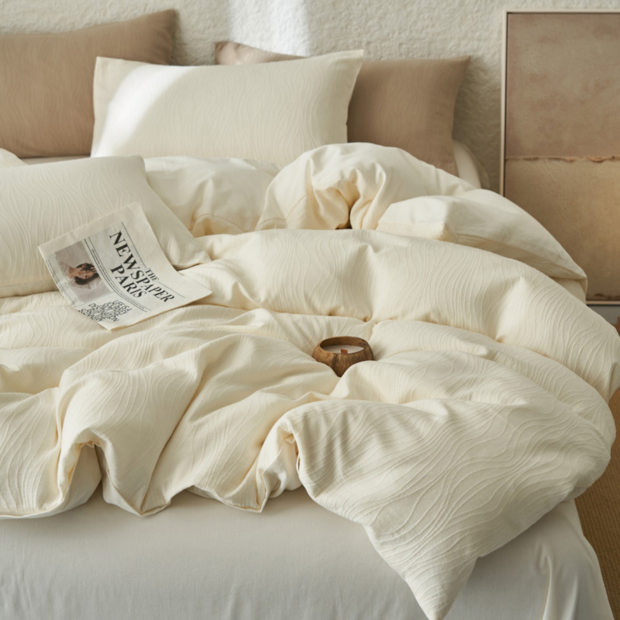 Lenjerie de pat din bumbac 100% cu textură reliefată Maison G - Ivory